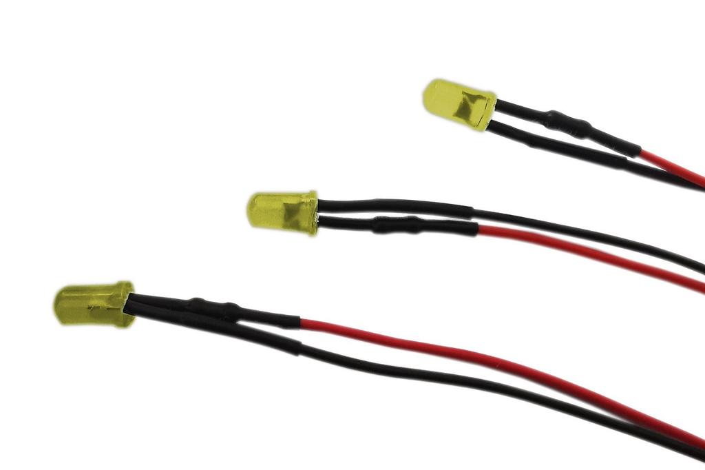 Led Diode 5Mm 12V Dc Yellow Matte With 20Cm Cable