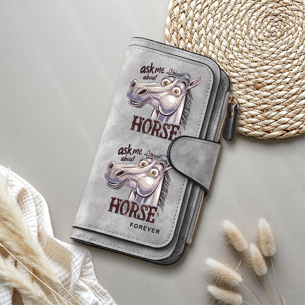 Funny Cartoon Horse Print Wallet Fashion Casual Large Capacity Long Purse for Women Men Daily Use Gift for Horse Lovers