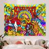 Arazzo Hippie Retrò, Stampa Colorata con Simbolo della Pace, Farfalle Arte Psichedelica, Arte da Parete Bohemien per Soggiorno