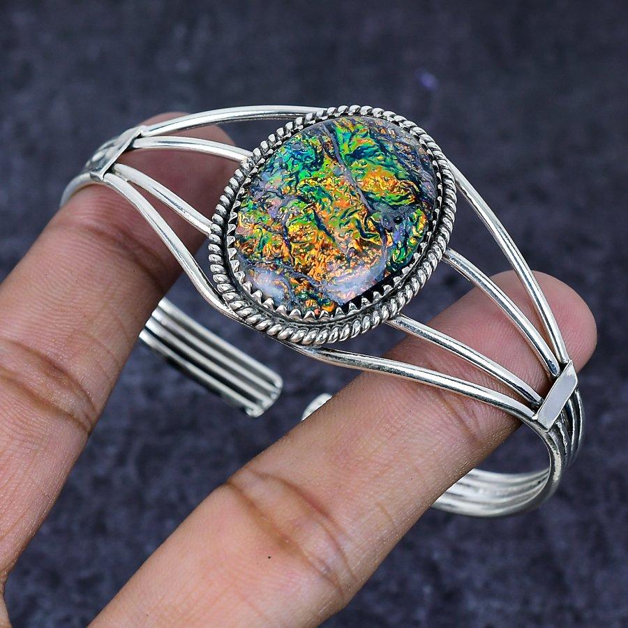 Natural Triplet Opal Gemstone 925 Sterling Silver Cuff Bangle Adjustable ETC-13923