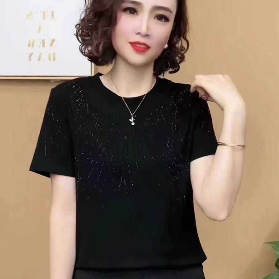 Women's Slimming Bright Silk Short Sleeve T-Shirt – Versatile, High Elastic, Round Neck Summer Top