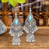 Vintage Earrings Silver Geometric Turquoise Drop Earrings Bohemian Dangle Jewelry for Women