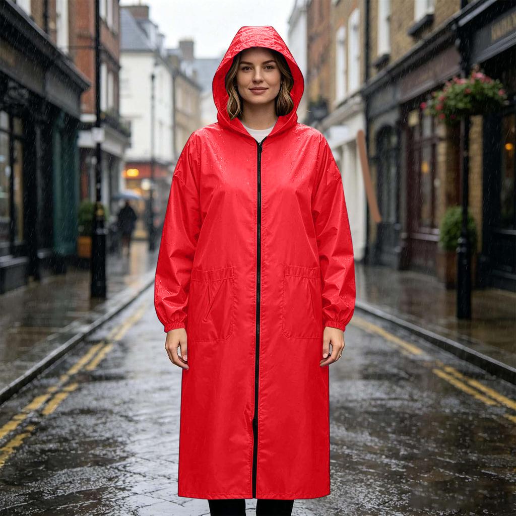 Long Sleeve Waterproof Hooded Raincoat Full Length Protective Coat Lightweight Windproof Outerwear for Outdoor Work and Daily Use