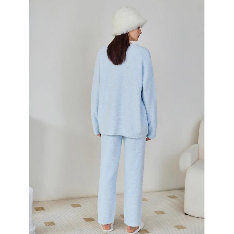 Bowknot Decorative Autumn and Winter New Loose Thickened Half-side Velvet Suit Thick Sweet Cardigan High-end Home Clothes