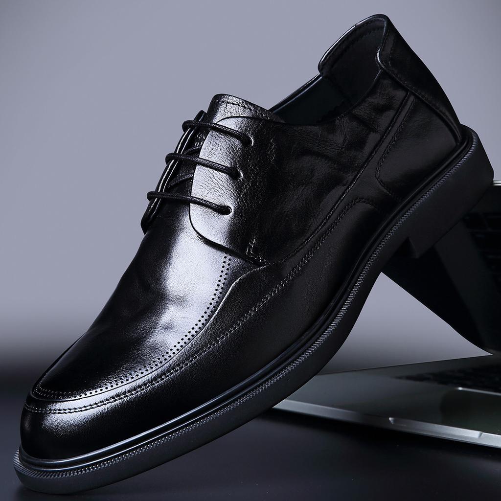 2025 New Men's Business Leather Shoes High-end Men's Shoes First Layer Cowhide Brown Derby Shoes Leather Dress Commute