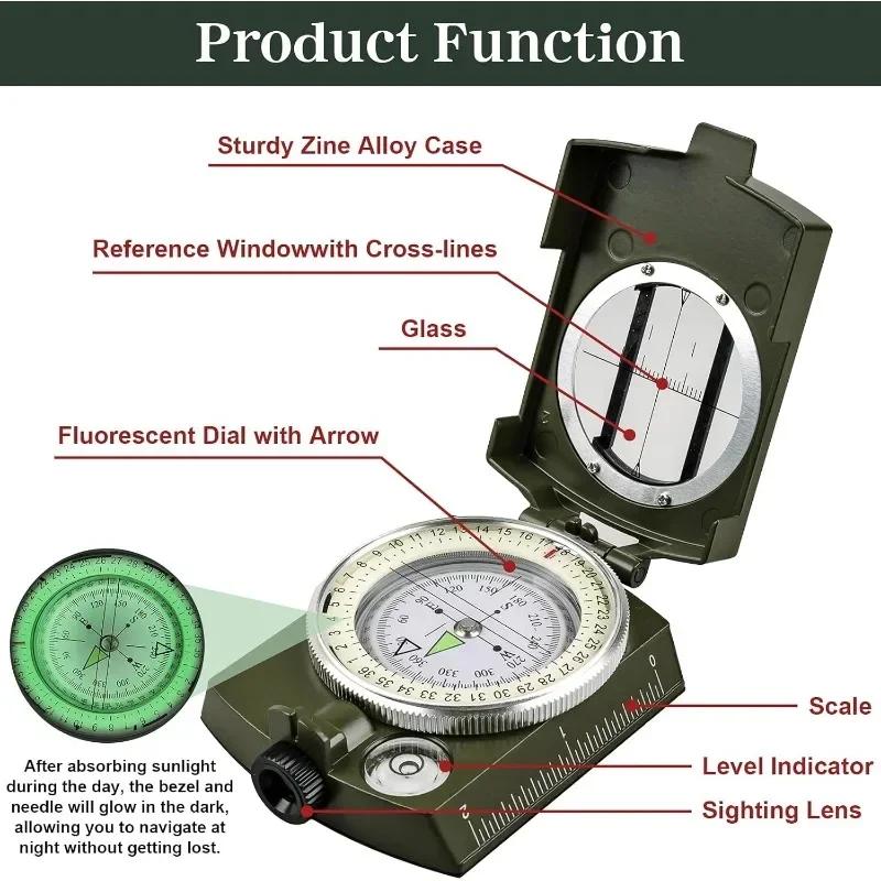 Tactical Survival Compass Outdoor Waterproof High Precision Professional Metal Aiming Compass for Exploration Geology