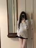 White Lace V-neck T-shirt Women's Summer Thin Sunscreen Cover-up *** Loose Mid-length Long-sleeved Top
