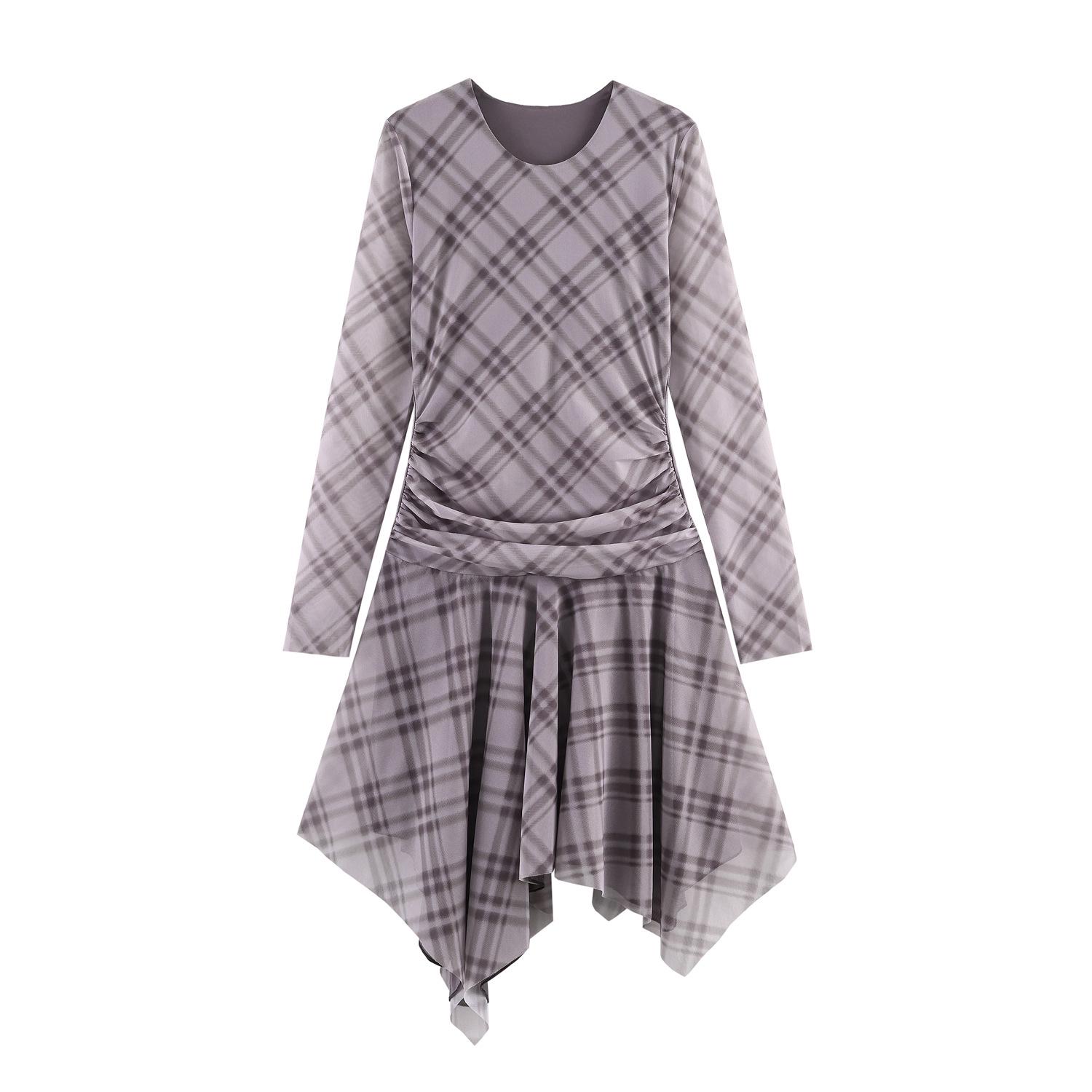 

Women s Silk Grid Pattern Pleated Waist Dress 5039012 Large