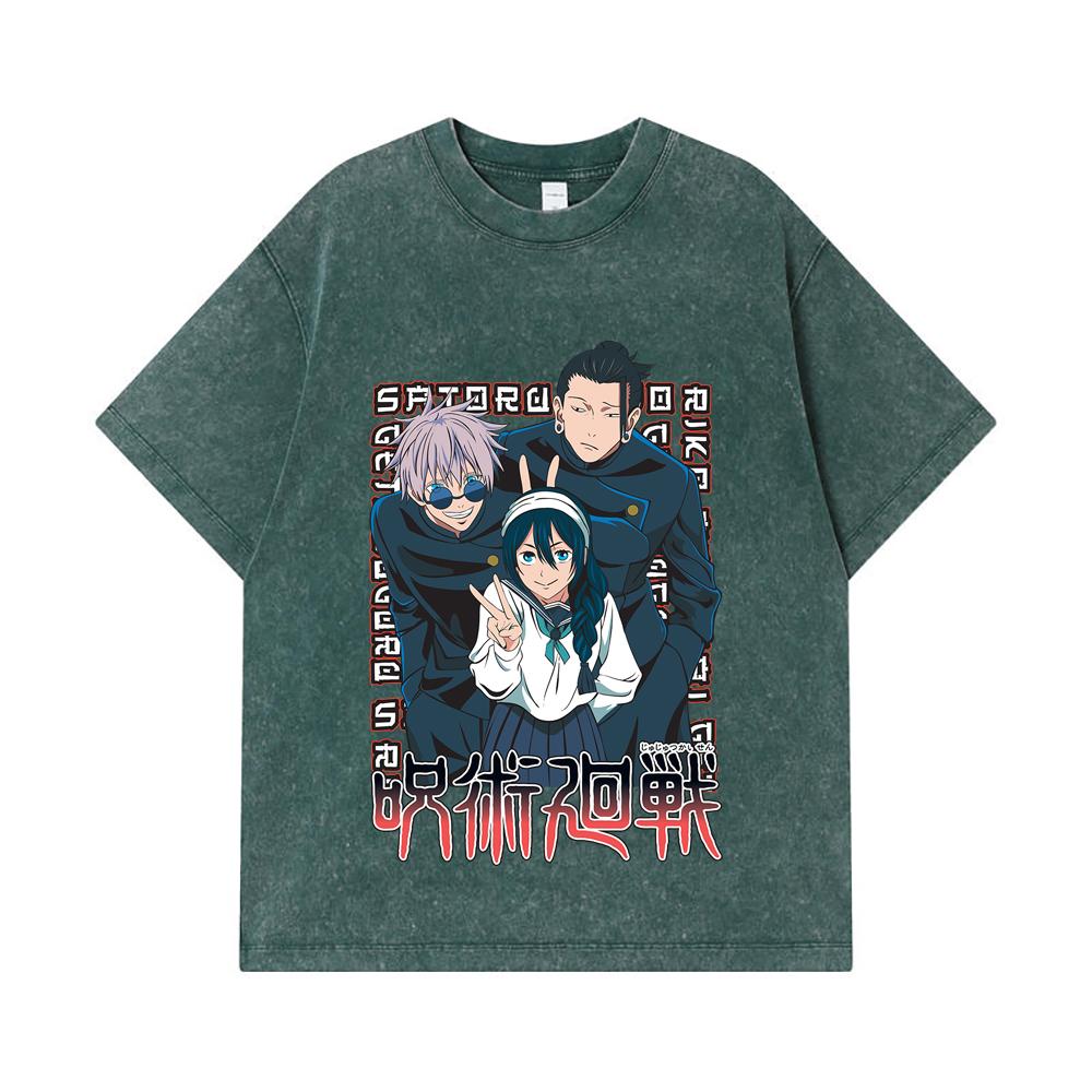 275 GSM Washed T-shirts 100% Cotton Jujutsu Kaisen V40 Print Unisex Heavy Cotton T Shirt