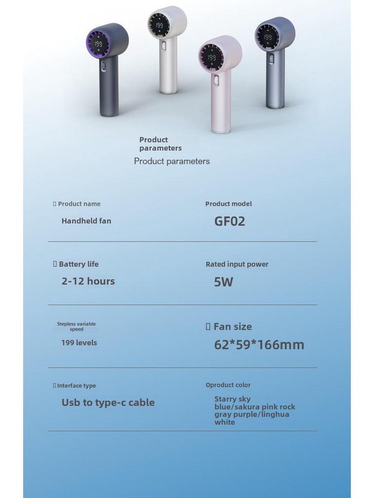 199-Speed Turbo USB Handheld Fan with Digital Display for Outdoor Use