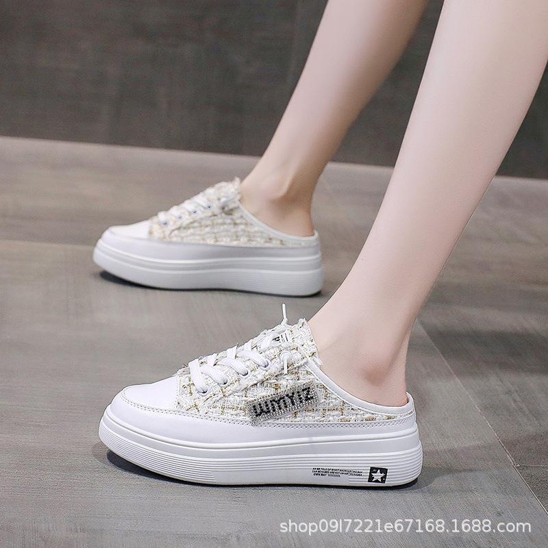 

Baotou half slippers women s 2025 spring, summer and autumn outer wear one-pedal women s shoes platform slippers checkerboard half-tray shoes 35