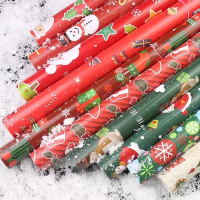 Holiday Gift Wrapping Paper Set: Cartoon Christmas & New Year Design with Tissue Paper