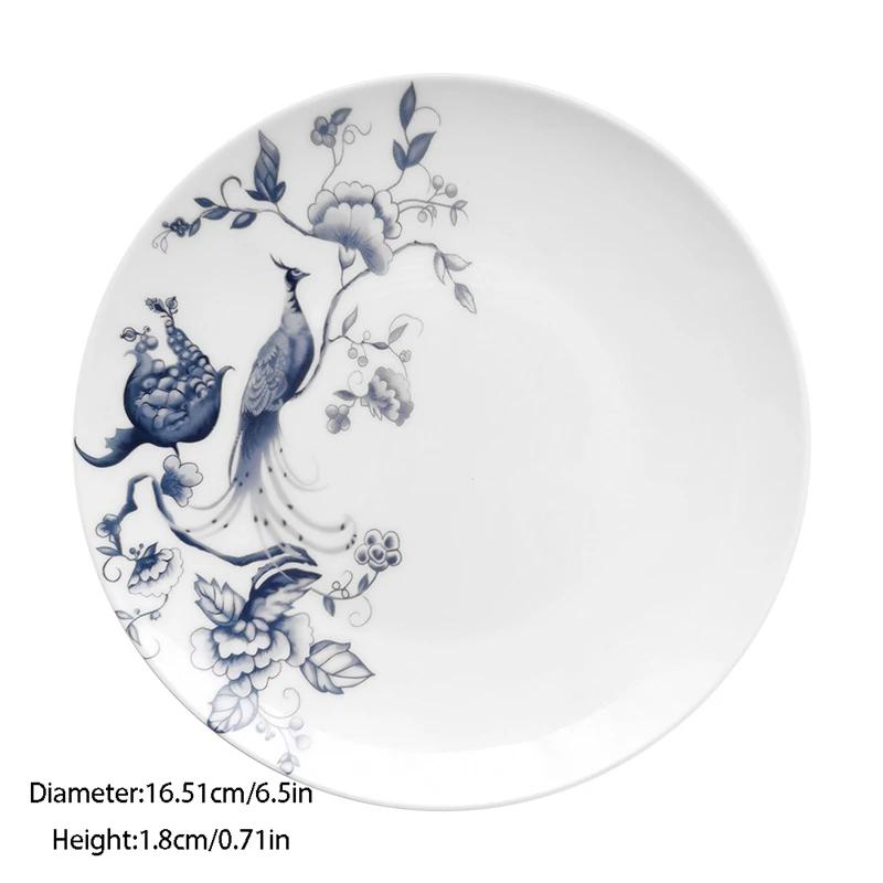 12/10/8/6.5in Round Bone china Tableware European Blue Floral Pasta Plate Ceramic Salad Plate Dinning Plates