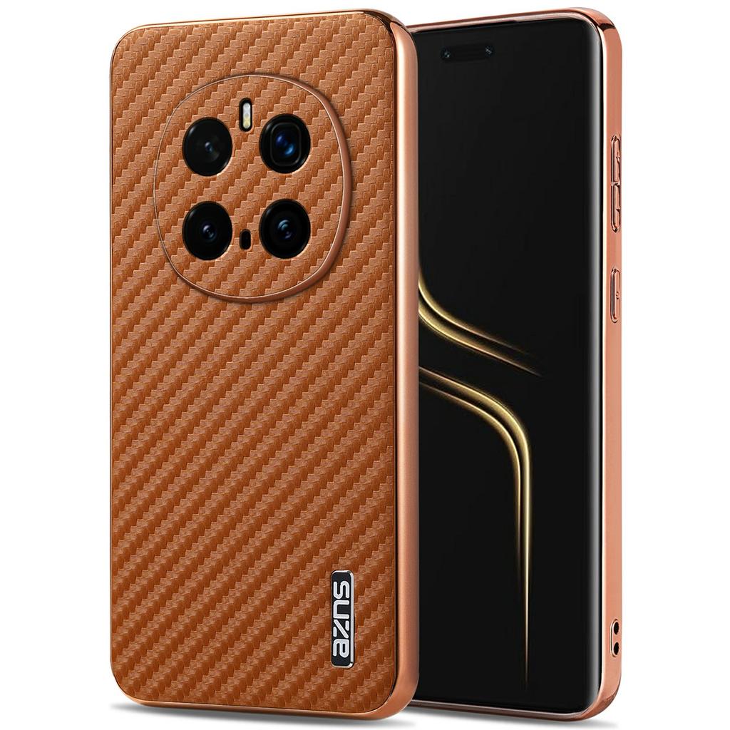 AZNS For Honor Magic7 Pro 5G Case Electroplating Carbon Fiber Texture PU+TPU Phone Cover