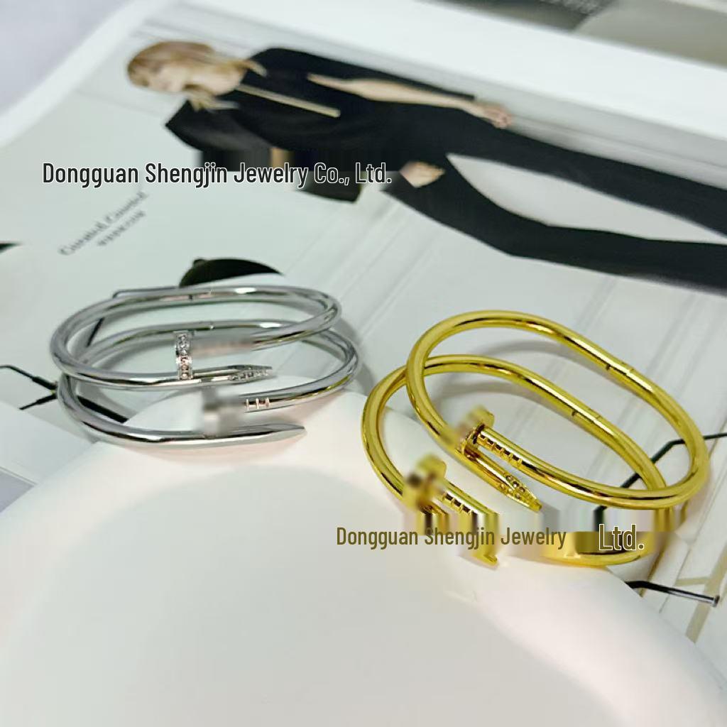 Trendy European & American Fashion Stainless Steel Nail Bracelet - Luxurious Titanium Steel, Fade-Resistant, Open Bangle Design