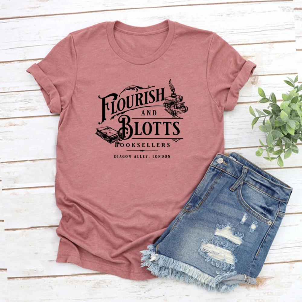 Flourish and Blotts Maglietta Negozio di Libri Magici Magia T-shirt Magiche Scuola di Magia T-shirt Mondo Magico T-shirt Grafiche