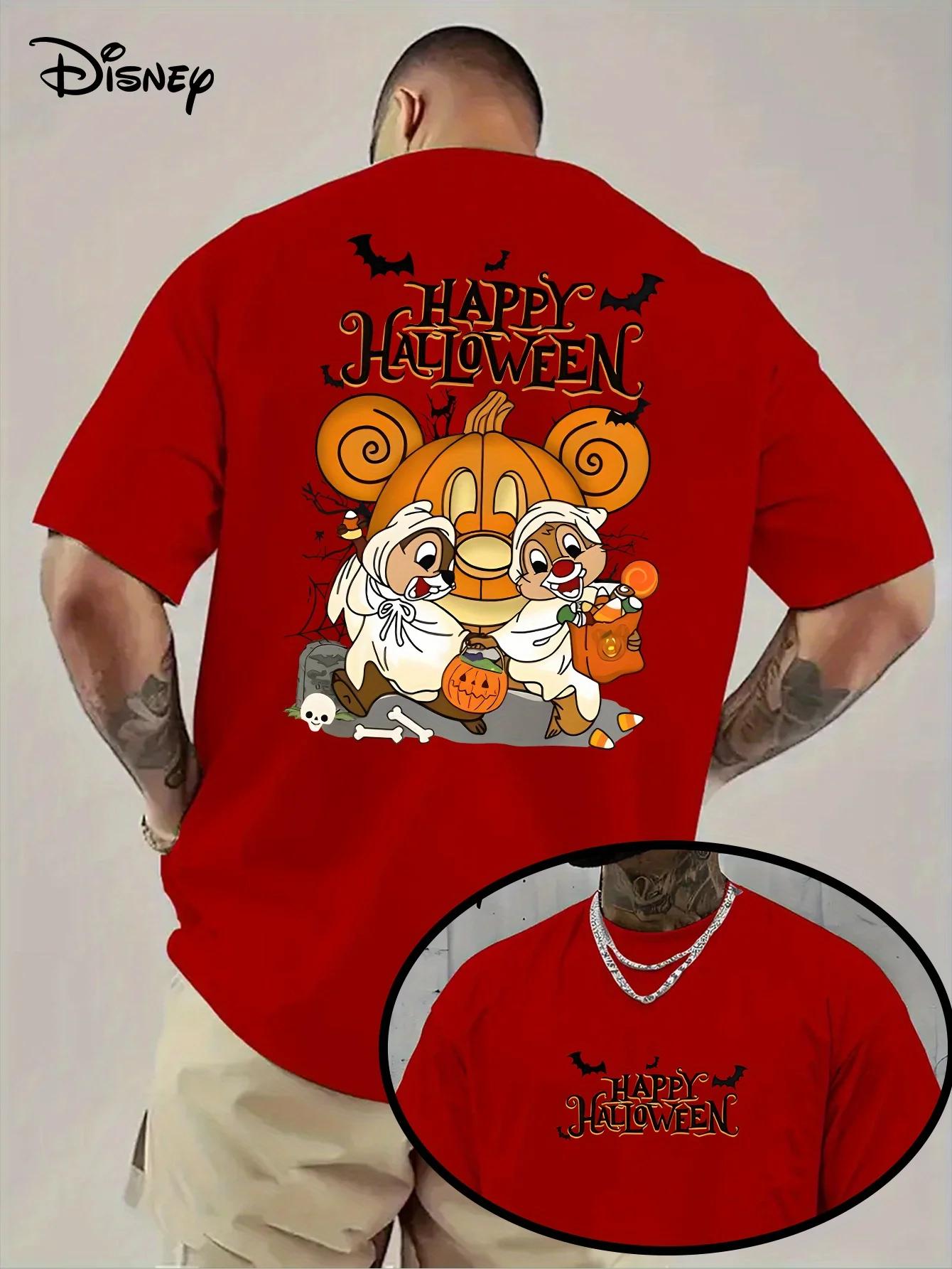 

Disney Halloween Chip and Dale Men s Summer T-shirt, Pure Cotton Short-sleeved High-quality Top, Casual and Versatile for Men 4XL