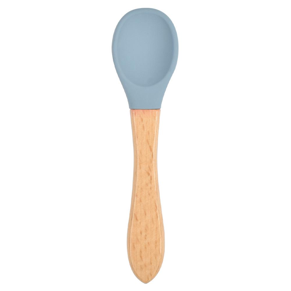 Silicone Baby Bowl & Spoon Set with Wooden Handle and Suction Cup