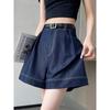 Women's High Waist Dark Blue Tencel Denim Shorts - Summer Loose Fit, Cooling Ice Silk, Mid-Length Wide-Leg Design