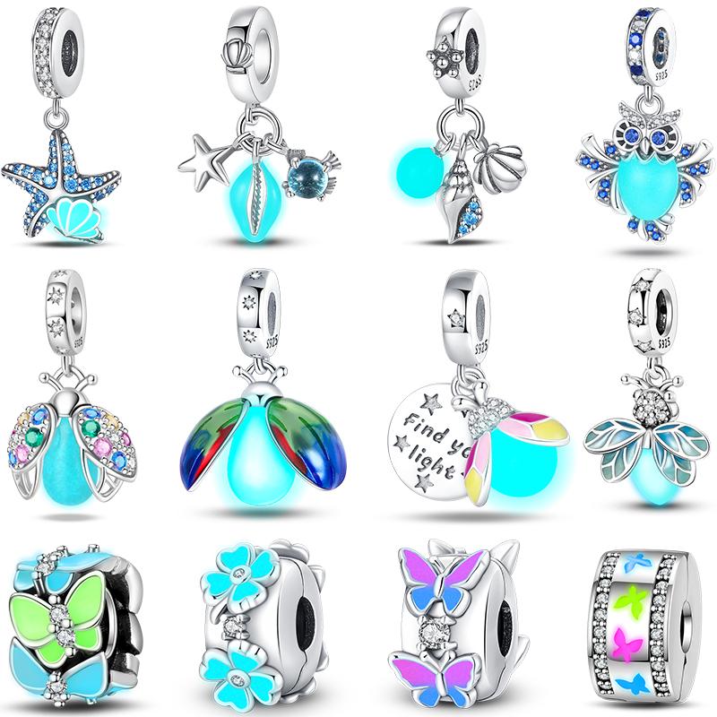 Charm Bead Components Compatible With Pan Copper Metal Firefly Ocean Star Butterfly Glowing Changing Color Trendy Authentic Original Bracelets Do It