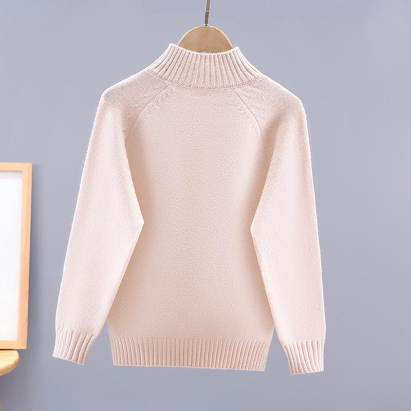 Pulover Tricotat la Modă pentru Fete cu Gât Mediu-Înalt - Stil Toamnă/Iarnă, Top de Bază Îngroșat pentru Copii Mijlocii și Mari