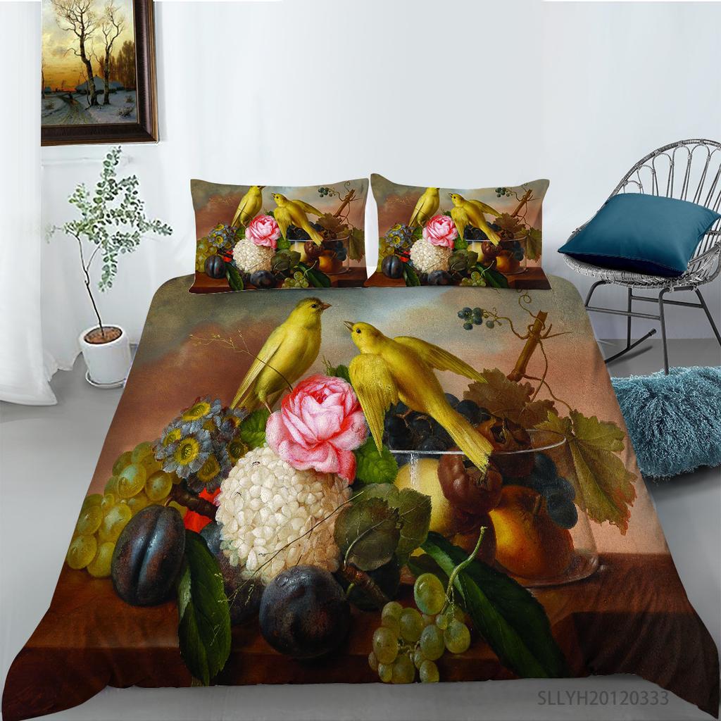 Creative Oil Painting Series Digital Printing Quilt Cover Pillowcase Two or Three-piece Set Polyester Source Factory