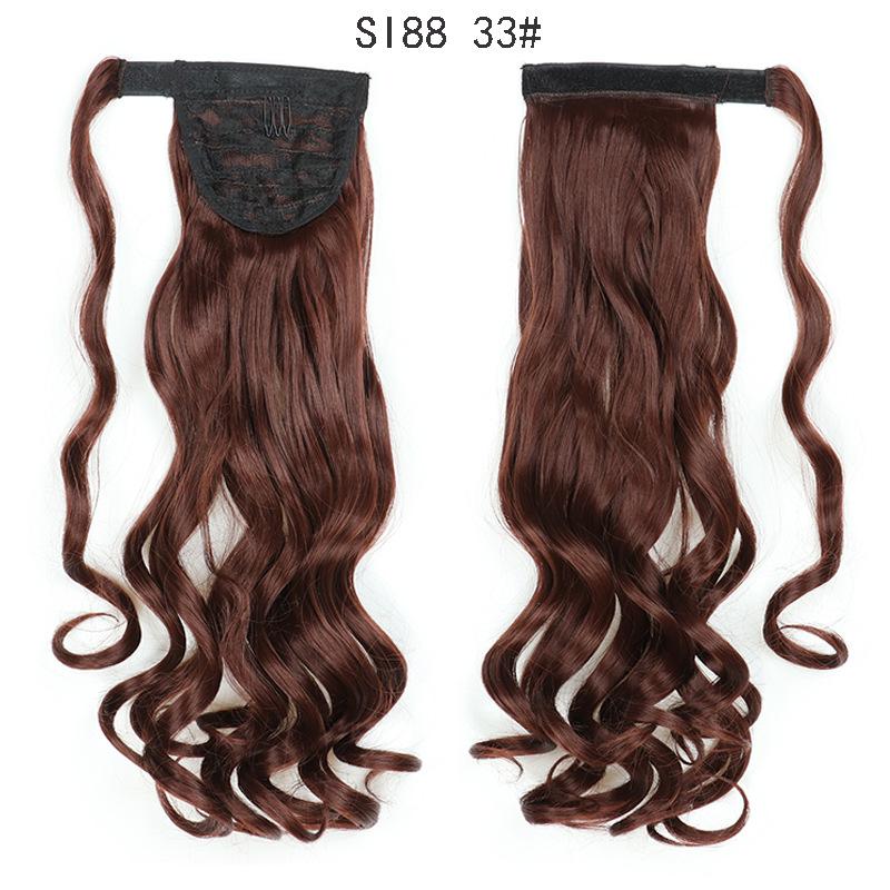 22" Long Ponytail Hair Extension Wrap Around Pony Tail Clip in Curly Wavy Synthetic Fake Hairpiece for Women Daily Life