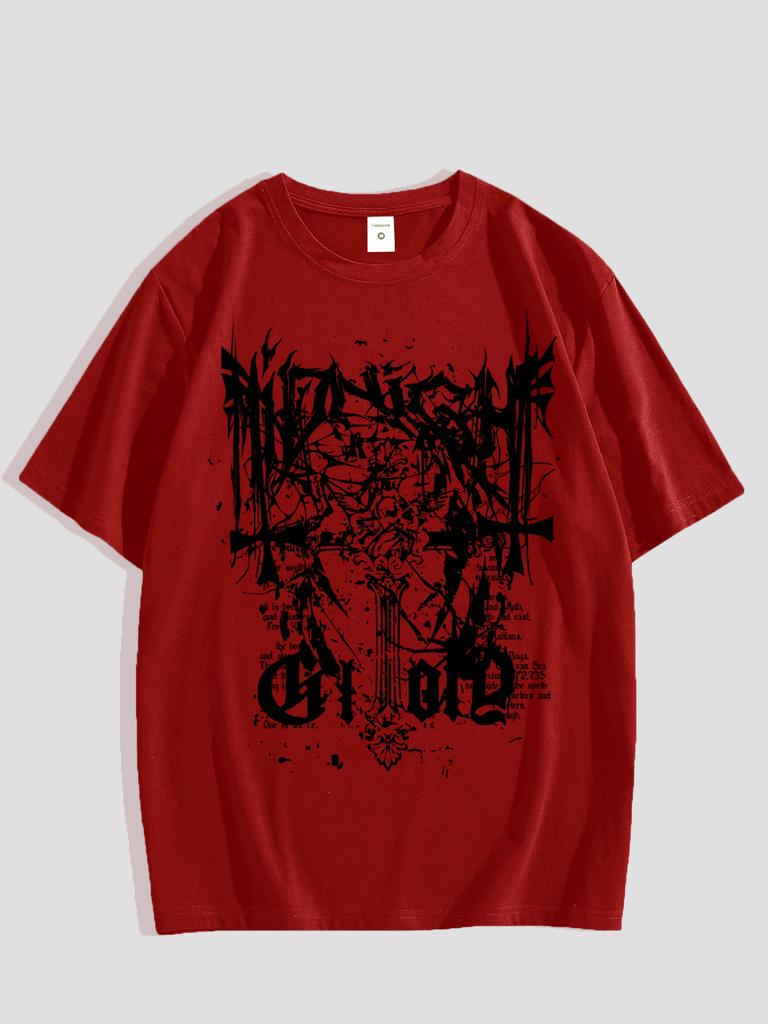 Men's Graphic Tee - Casual & Loose Dark Academia Short Sleeve T-Shirt Oversized Baggy Tops T-Shirt Black
