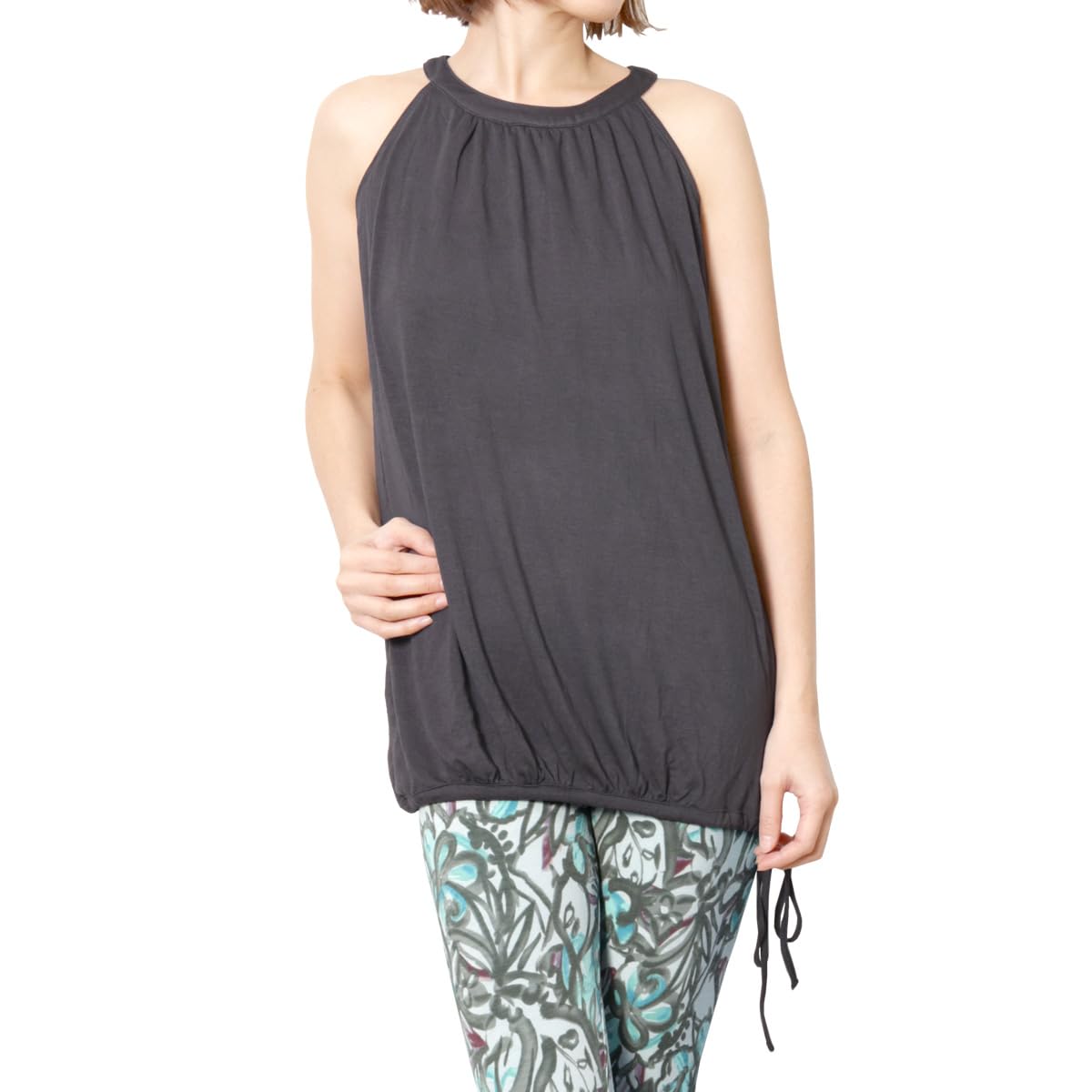 

one Draped American Capri Tank with Dark Yoga Wear Pane(t) Women s Cups, Gray,