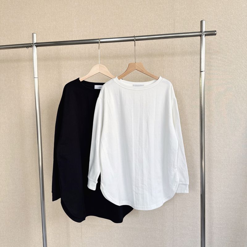 Orders Exported to Japan Spring New Women round Neck Cotton Long sleeves Shirt High Weight Cotton Mid-Length Top Loose Version