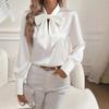 Standing Collar Bow Long Sleeved Women's Satin Shirt, Elegant and Slim Fit, Suitable for Commuting To Work
