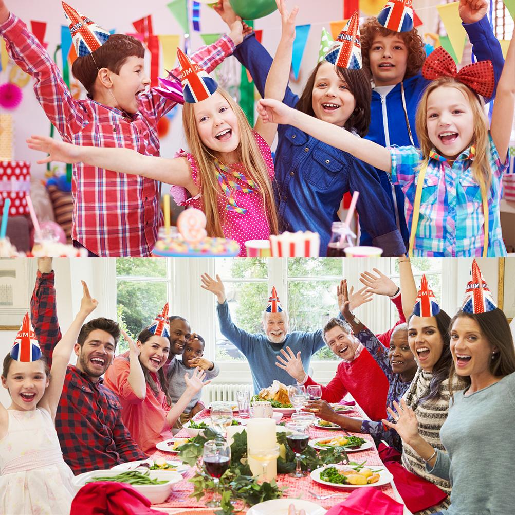 12 Pcs Union Jack Hats for Platinum Jubilee Decorations 2022 Paper Jubilee Hats Union Jack Party Supplies for Adults