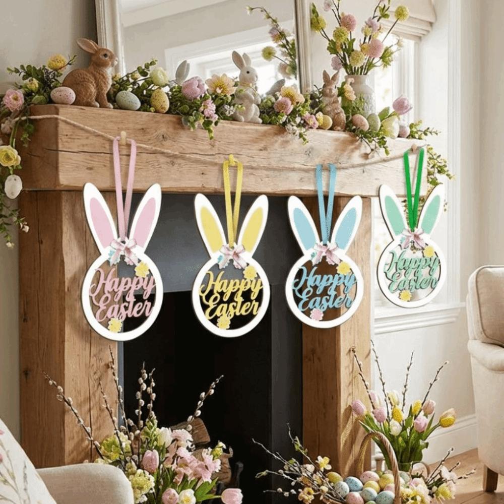 Holz Osterbaum Dekoration Flache Kaninchen Hängende Ornamente Osterhase Anhänger Büro Dekoration