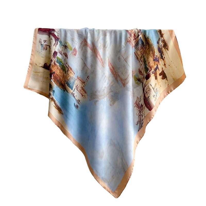 Grid color matching horse 71cm small square scarf imitation silk scarf headscarf printed neck protection scarf professional scarf scarf scarf