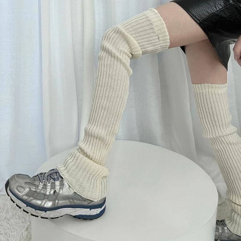 Women Color Knit Long Socks Subcultures Leg Warmers Winter Warm Ankle Heap Socks Thigh High Stocking Harajuku Boot Socks