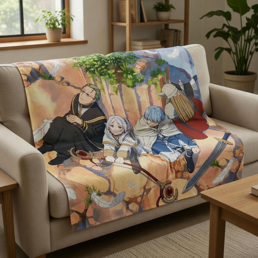 Fantasy Adventure Hero Party Tapestry Flat Print Anime Elf Girl Wall Art For Bedroom Dorm Aesthetic Room Decor Gift