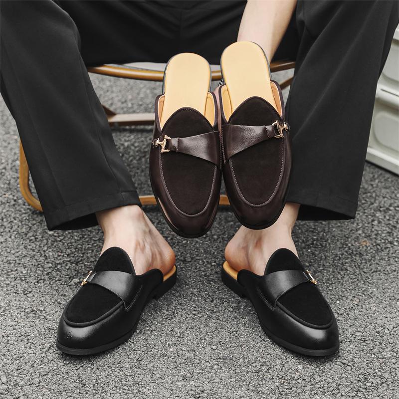 Classic Breathable Men's Half Slippers Casual Leathe Male Muller Shoes Simple Comfy Lazy Flats Handmade Casual Shoes Half Drag