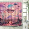 Retro Sci-Fi Shower Curtain - Vibrant Cacti, Disco Ball UFOs & Pastel Sky, Polyester, 12 Hooks, Futuristic Decor