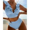 Costume da Bagno Tankini Ruffle da Donna, Set Bikini Monocolore, Costume Due Pezzi per Spiaggia e Sorgente Termale