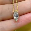 Two Prong Marquise Cut Single Stone Pendant Thin Link Chain Two Tone Minimalist Women Neck Jewelry