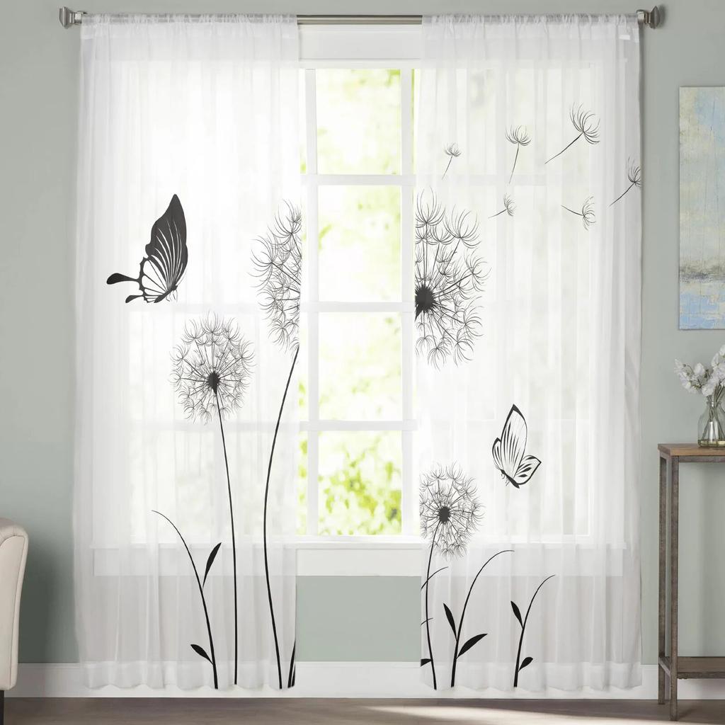 Dandelion Pattern Modern Tulle Curtains for Living Room Bedroom Home Kitchen Window Sheer Curtains