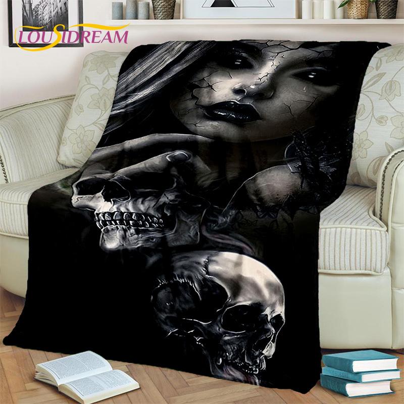 Horror Gothic Weiblicher Schädel Totes Mädchen Decke, Weiche Überwurfdecke für Zuhause Schlafzimmer Bett Sofa Picknick Reise Büro Überdecke Kind