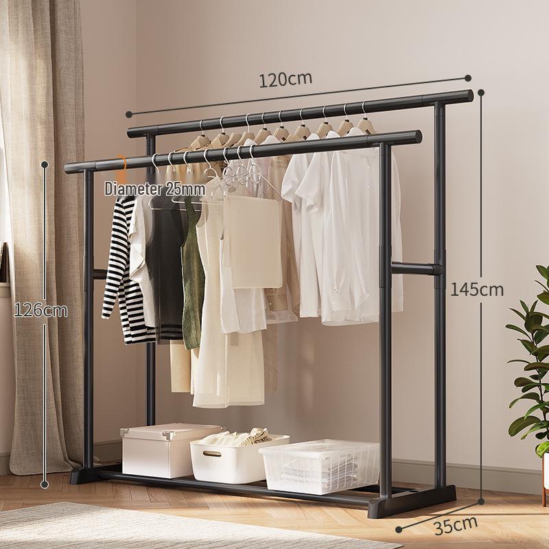 Extra Thick Double Row Vertical Clothes Rack with Wheels for Bedroom Storage