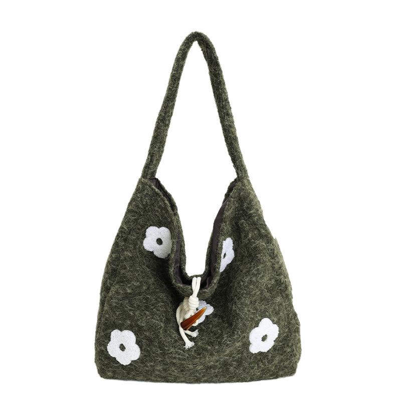 Bolsa de Ombro Único Bordada com Nuvens, Bolsa de Mão Tote Doce e Artística Estilo Floresta