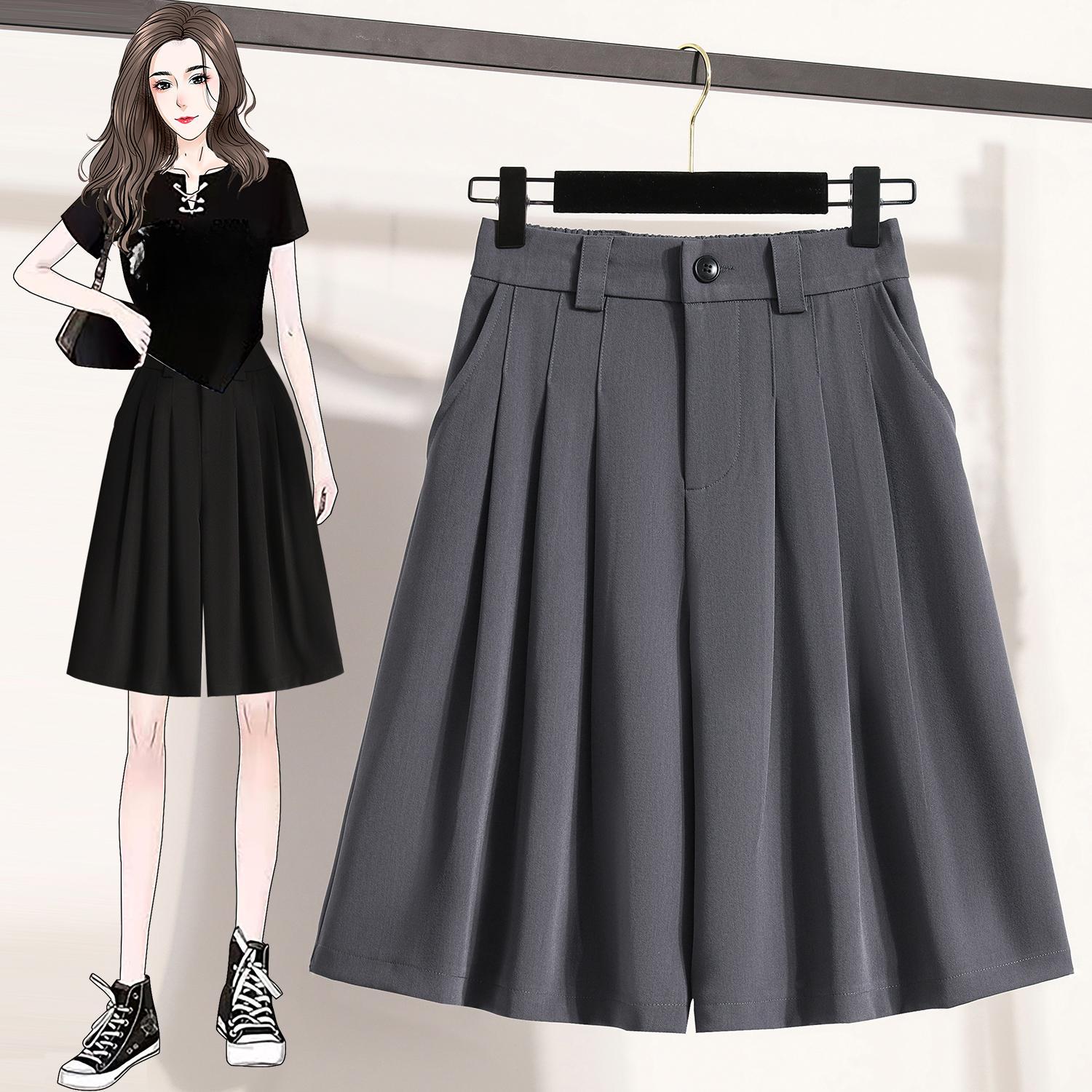 

DIMANAF 2025 Plus Size Spring Summer Shorts Women Wide Leg Pants High Waist Casual Loose Casual Short Pants 5XL серый