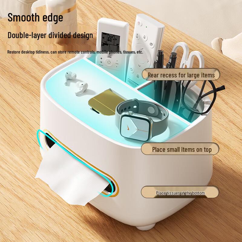 Luxury Multifunctional Desktop Tissue Box with Remote Control Storage