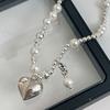 Elegant Big White Imitation Pearl Bead Necklace for Women Heart Shape Clavicle Chain Sweet Wedding Party Jewelry