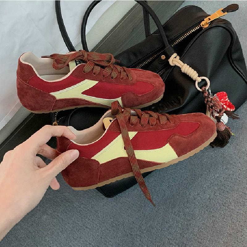 

Trendy retro contrasting Forrest Gump shoes women s autumn 2025 new versatile square head lace-up casual sports training shoes 35 красный