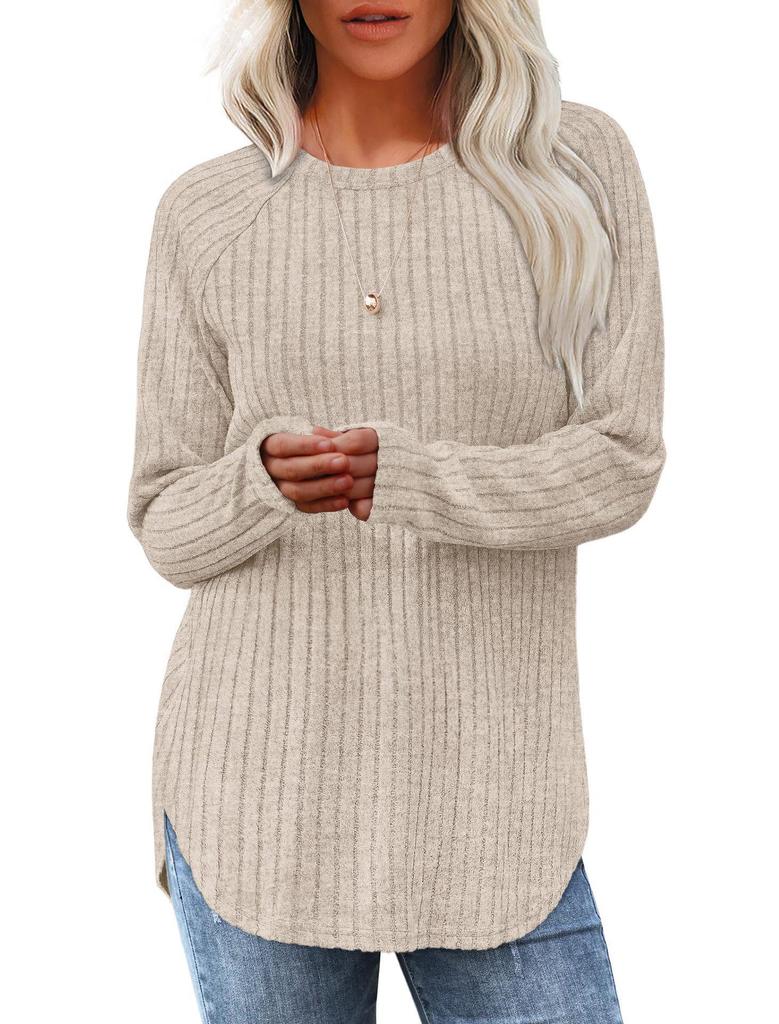 2024 Autumn Women's Loose Round Neck High-Low Hem Top