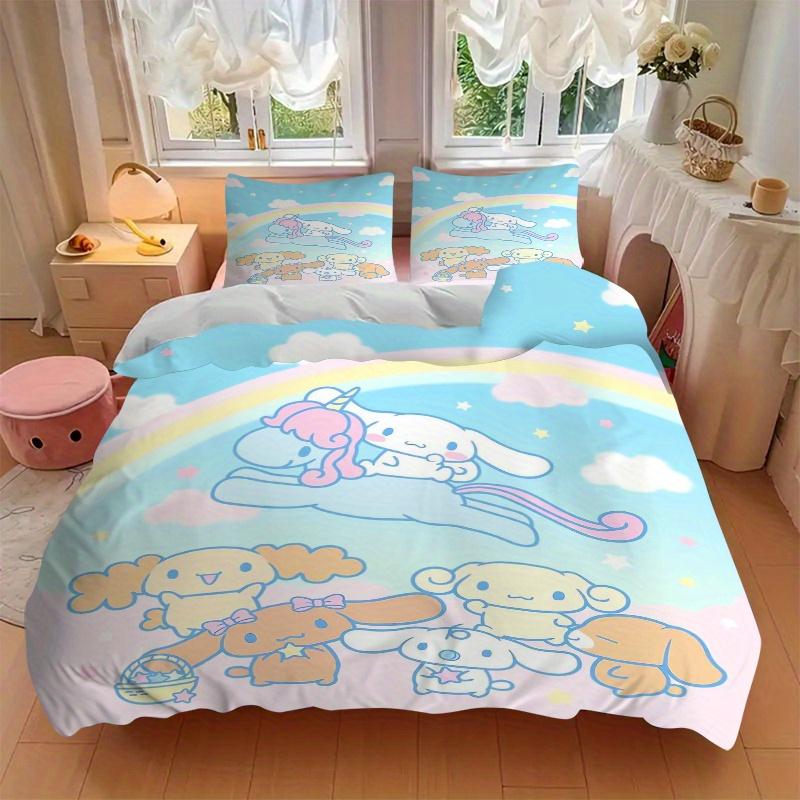 3pcs Rainbow Cinnamoroll Sanrio Design Bedding Set - Includes 1 Quilt Cover and 2 Pillowcases, Comfortable Bedding with Stylish Design for B
